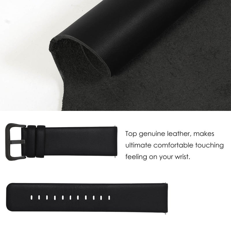 KADES Leather Band Replacement Strap Compatible with Fitbit Versa 2/SE/Lite Smartwatch for Women & Men (Black Band+Black Buckle) - Image 3